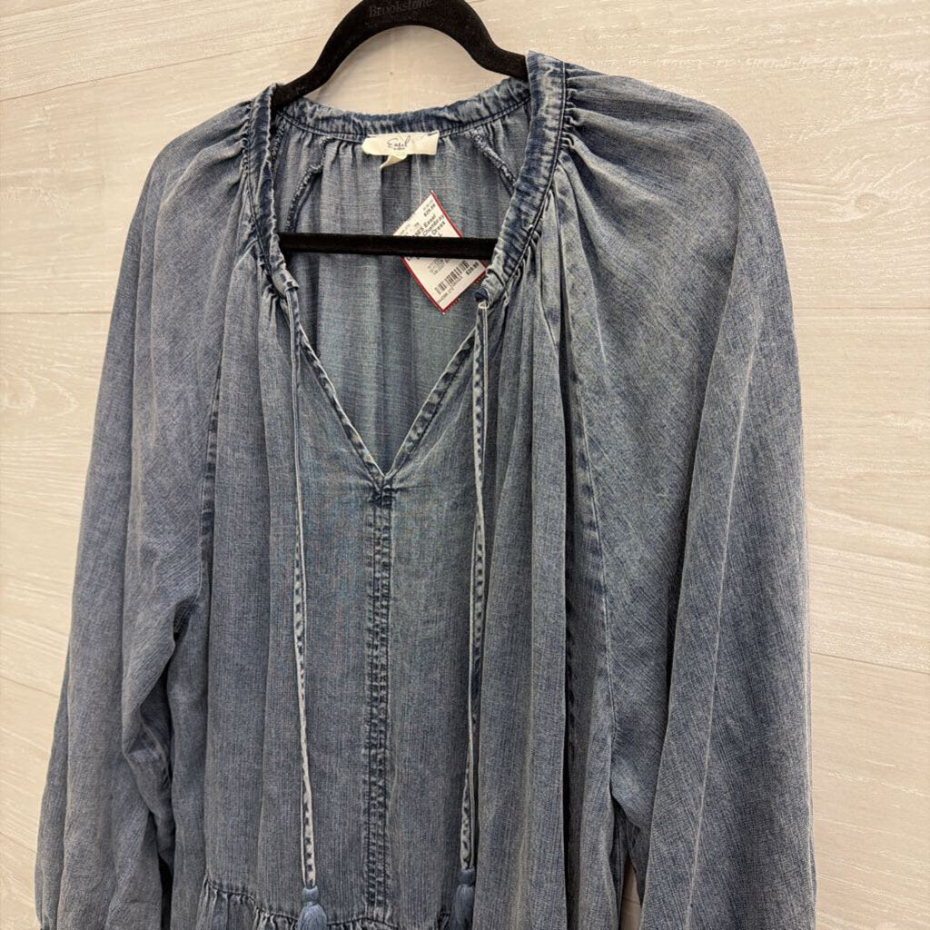 Easel Blue Chambray Long Sleeve Dress Large