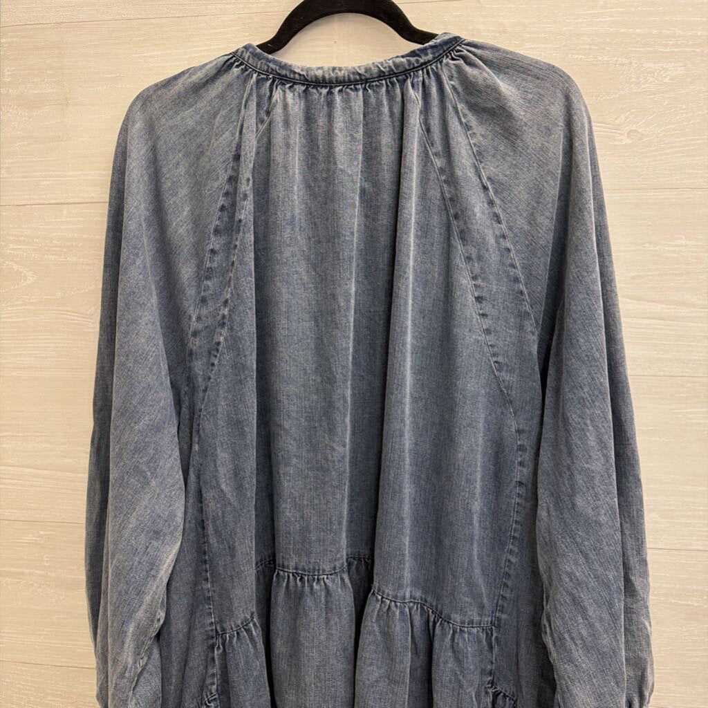 Easel Blue Chambray Long Sleeve Dress Large