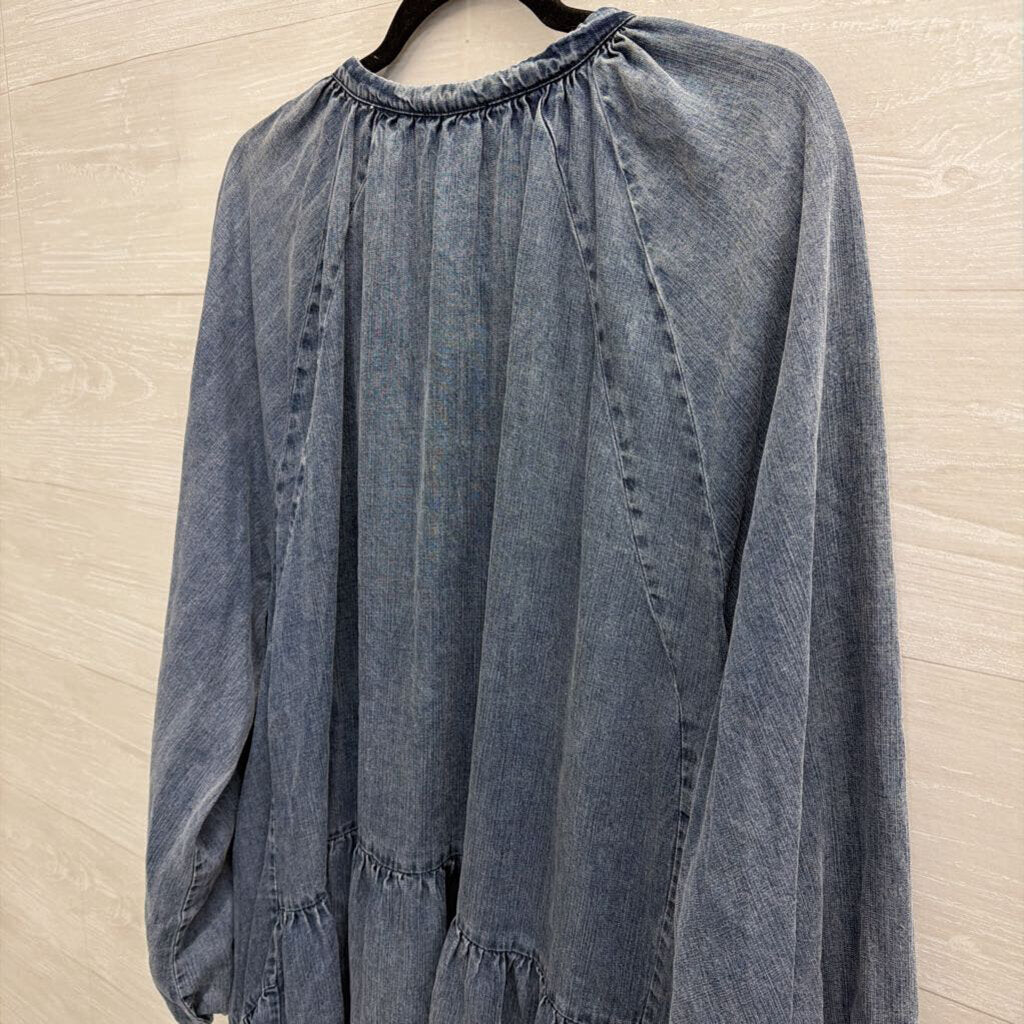 Easel Blue Chambray Long Sleeve Dress Large