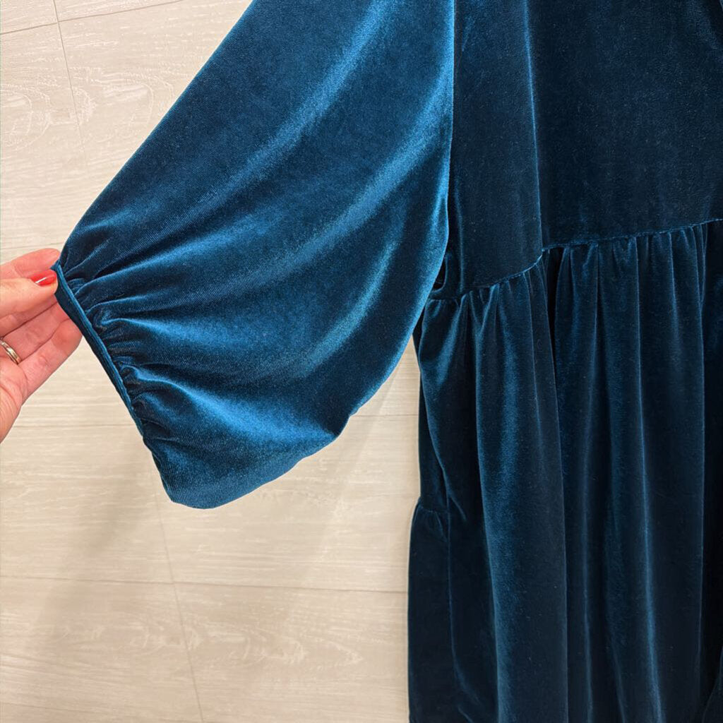 Umgee Blue Velvet Long Sleeve Button Down Dress Small