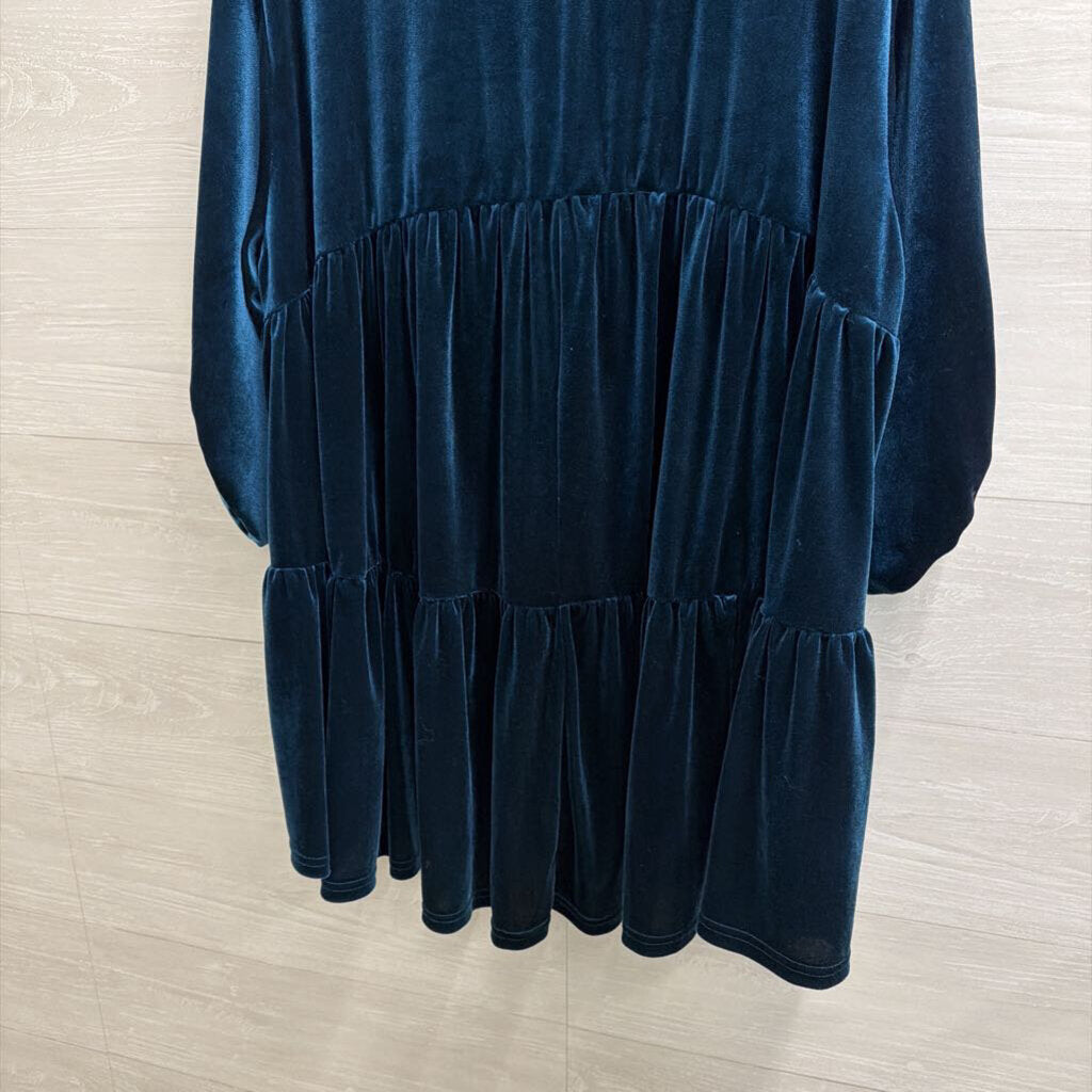 Umgee Blue Velvet Long Sleeve Button Down Dress Small