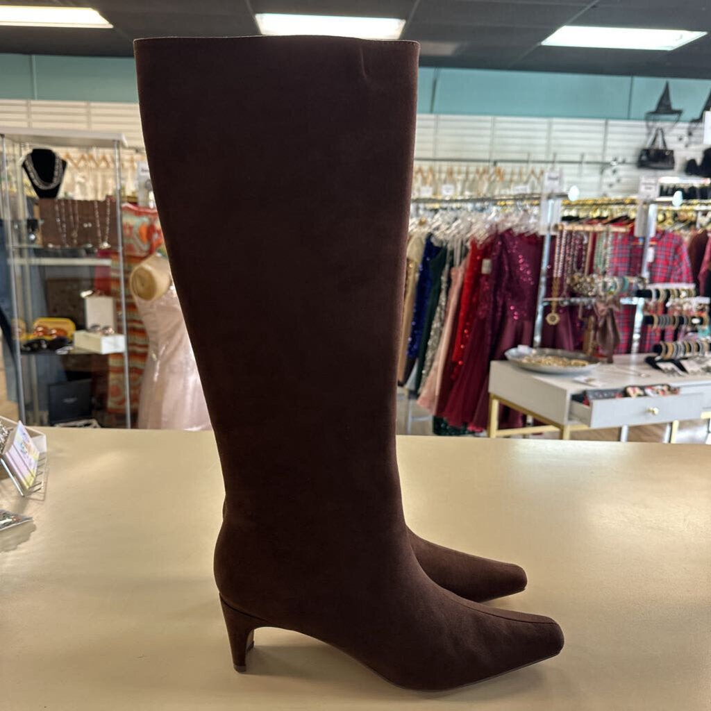 Loft Brown Suede Tall Squared Pointy Toe Boots 8