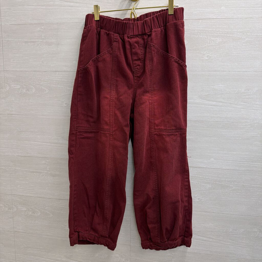 Burgundy Cropped Barrel Pull On Pants Medium