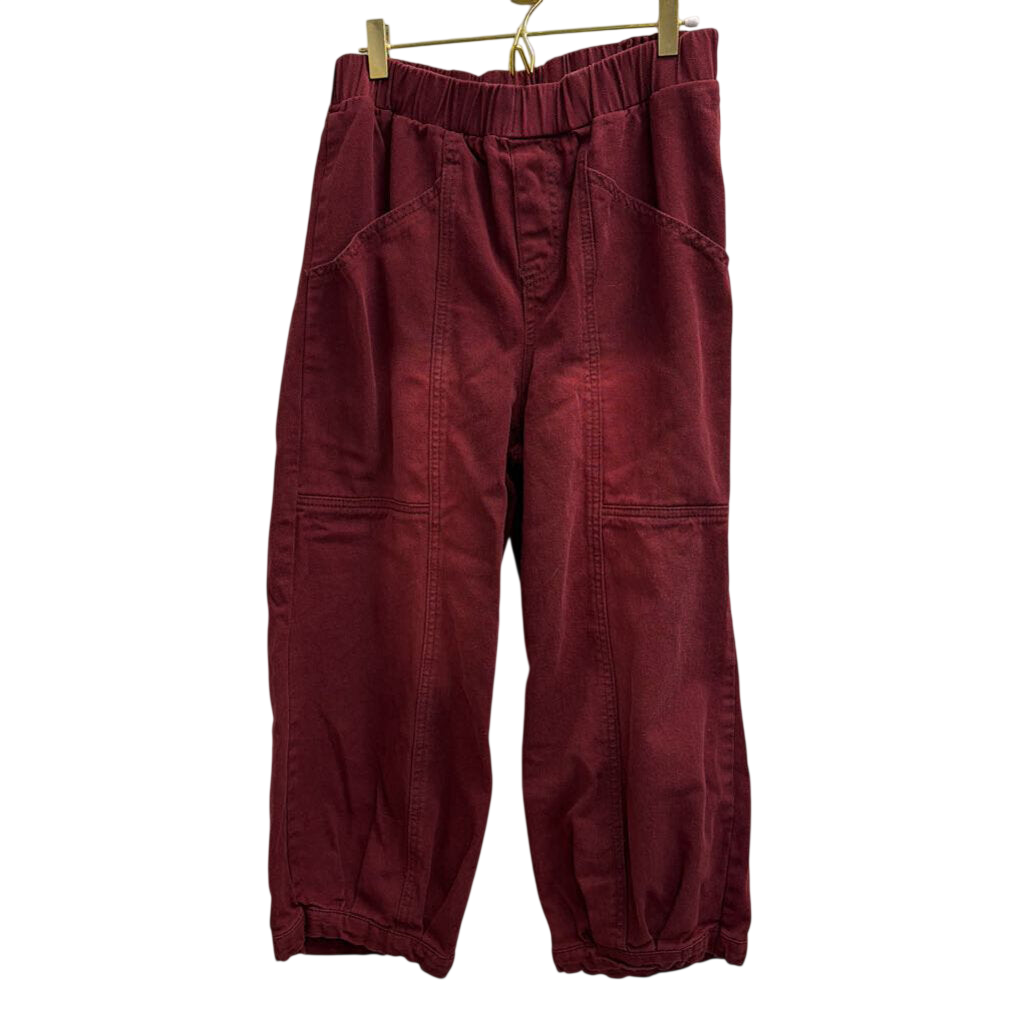 Burgundy Cropped Barrel Pull On Pants Medium