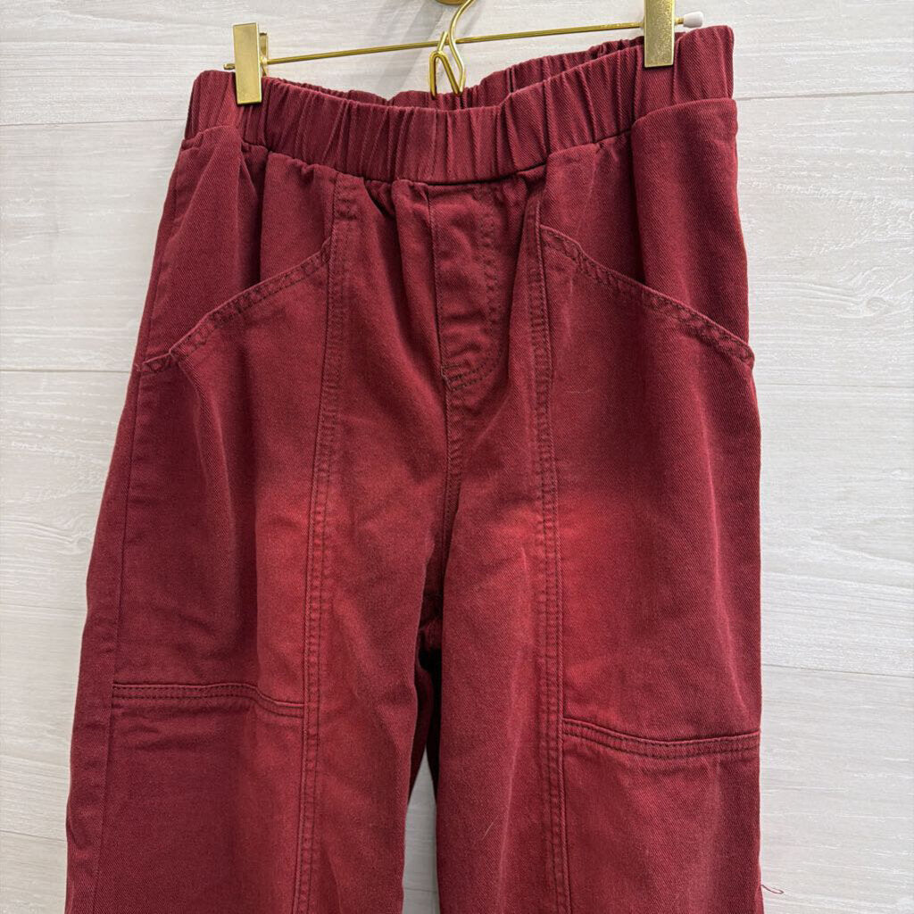 Burgundy Cropped Barrel Pull On Pants Medium