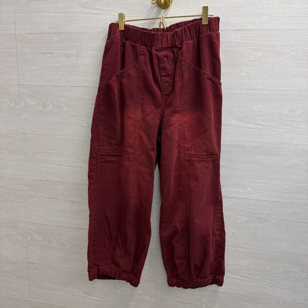 Burgundy Cropped Barrel Pull On Pants Medium