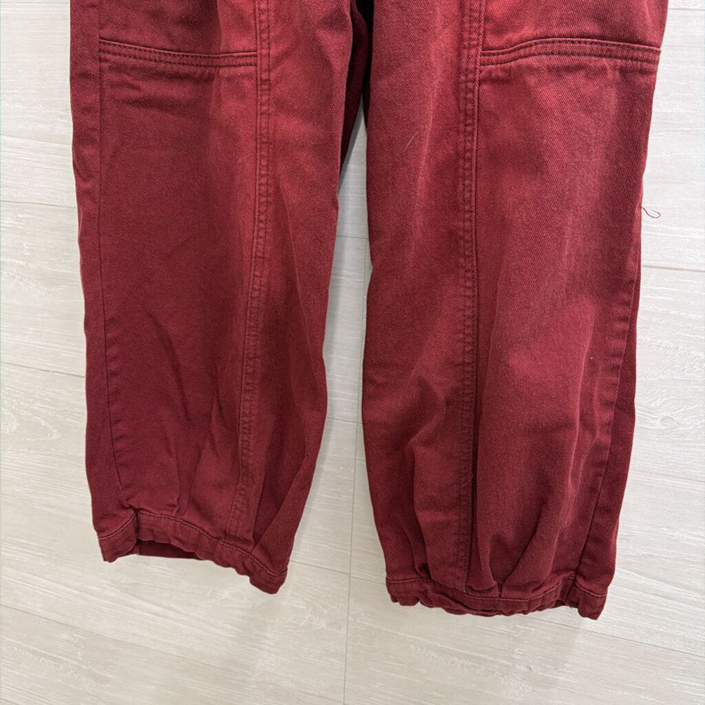 Burgundy Cropped Barrel Pull On Pants Medium