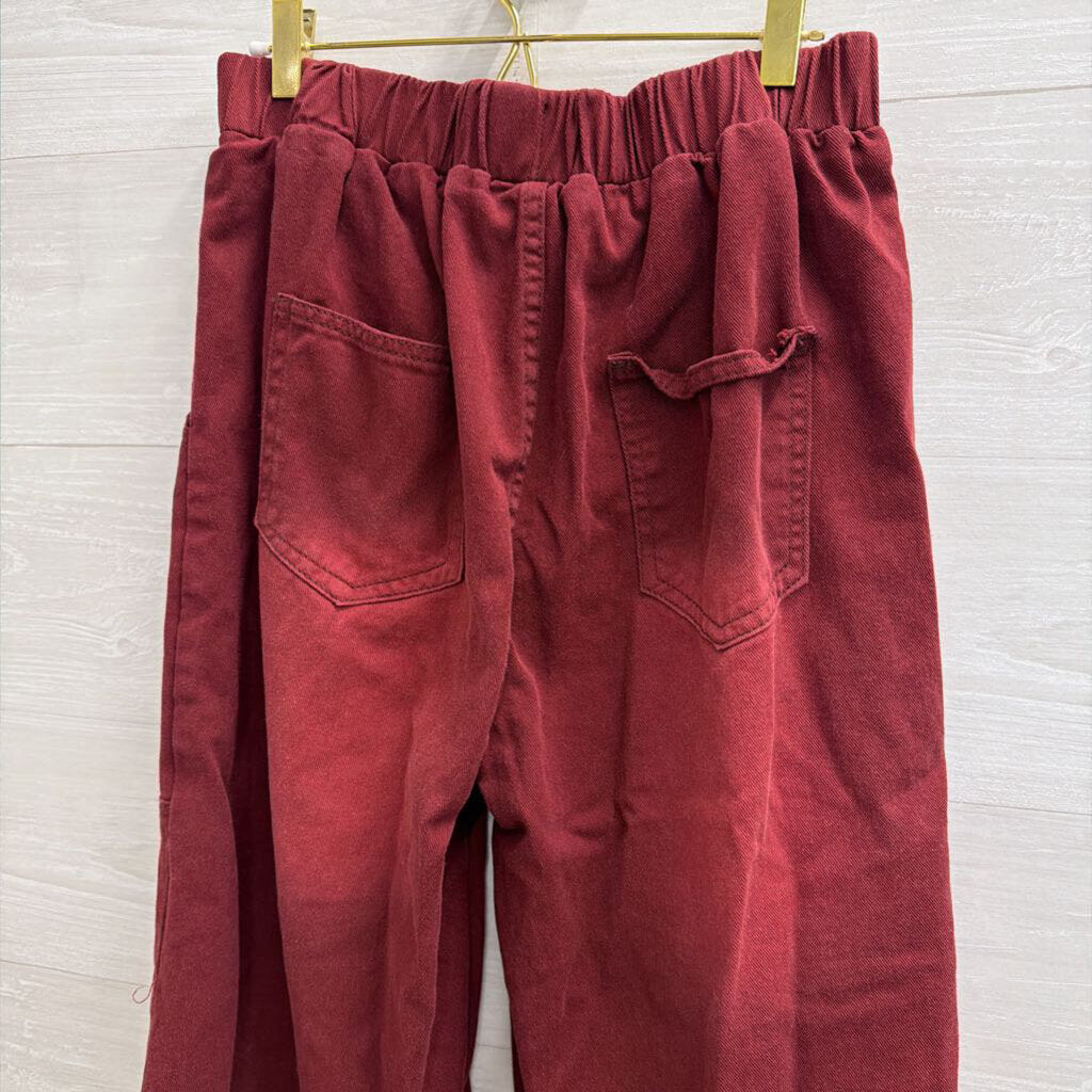 Burgundy Cropped Barrel Pull On Pants Medium