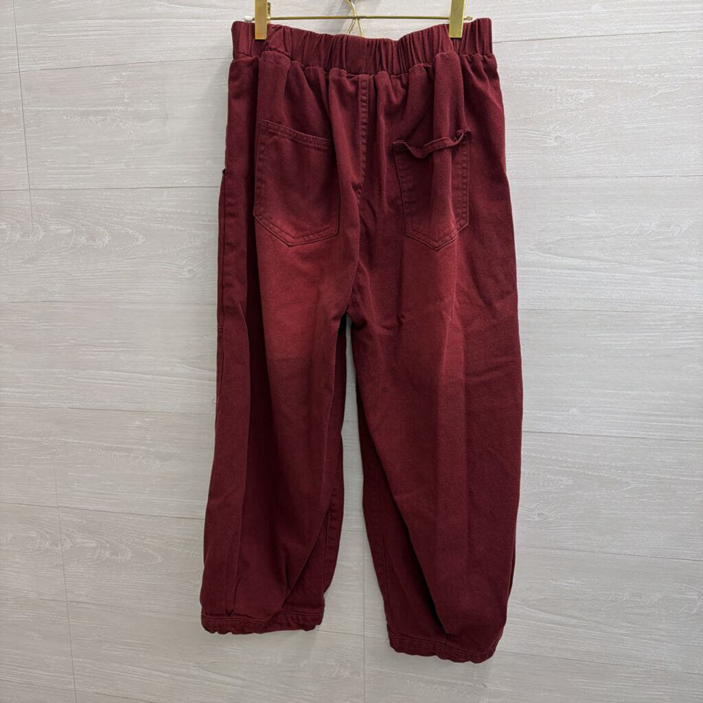 Burgundy Cropped Barrel Pull On Pants Medium