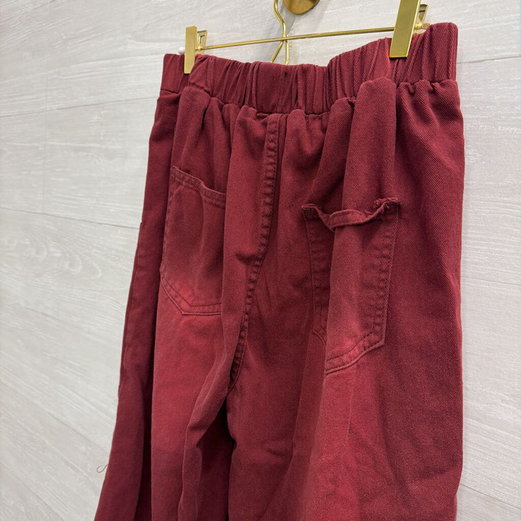 Burgundy Cropped Barrel Pull On Pants Medium