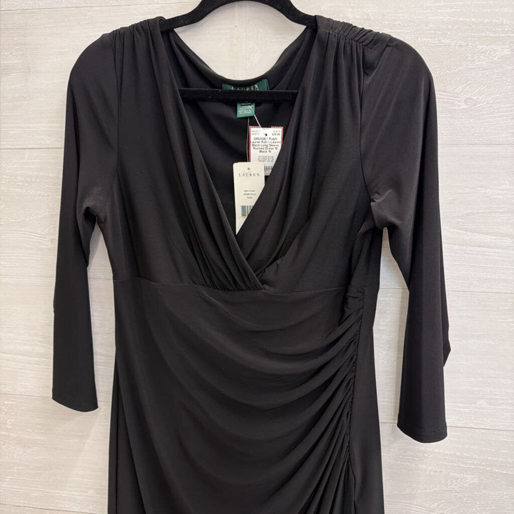 Ralph Lauren Black Long Sleeve Ruched Dress 10