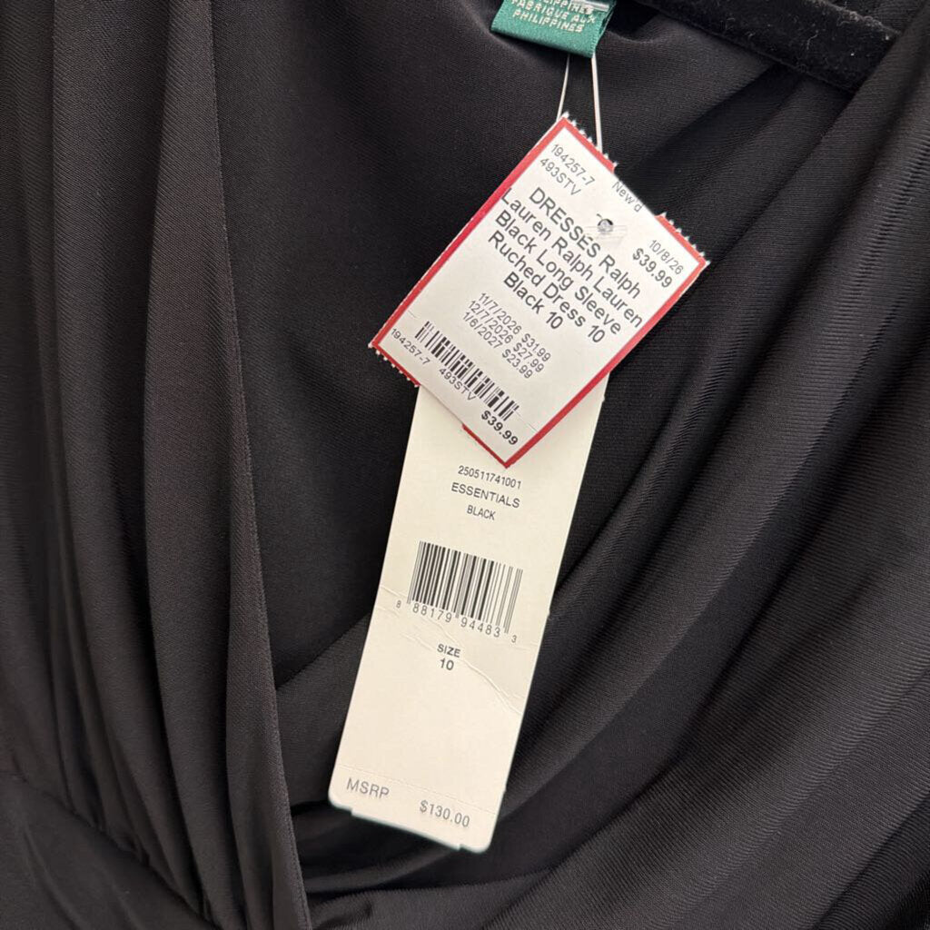 Ralph Lauren Black Long Sleeve Ruched Dress 10