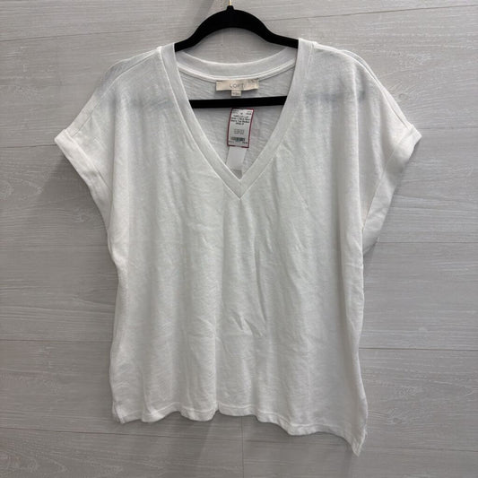 Loft White V Neck Short Sleeve Top Medium