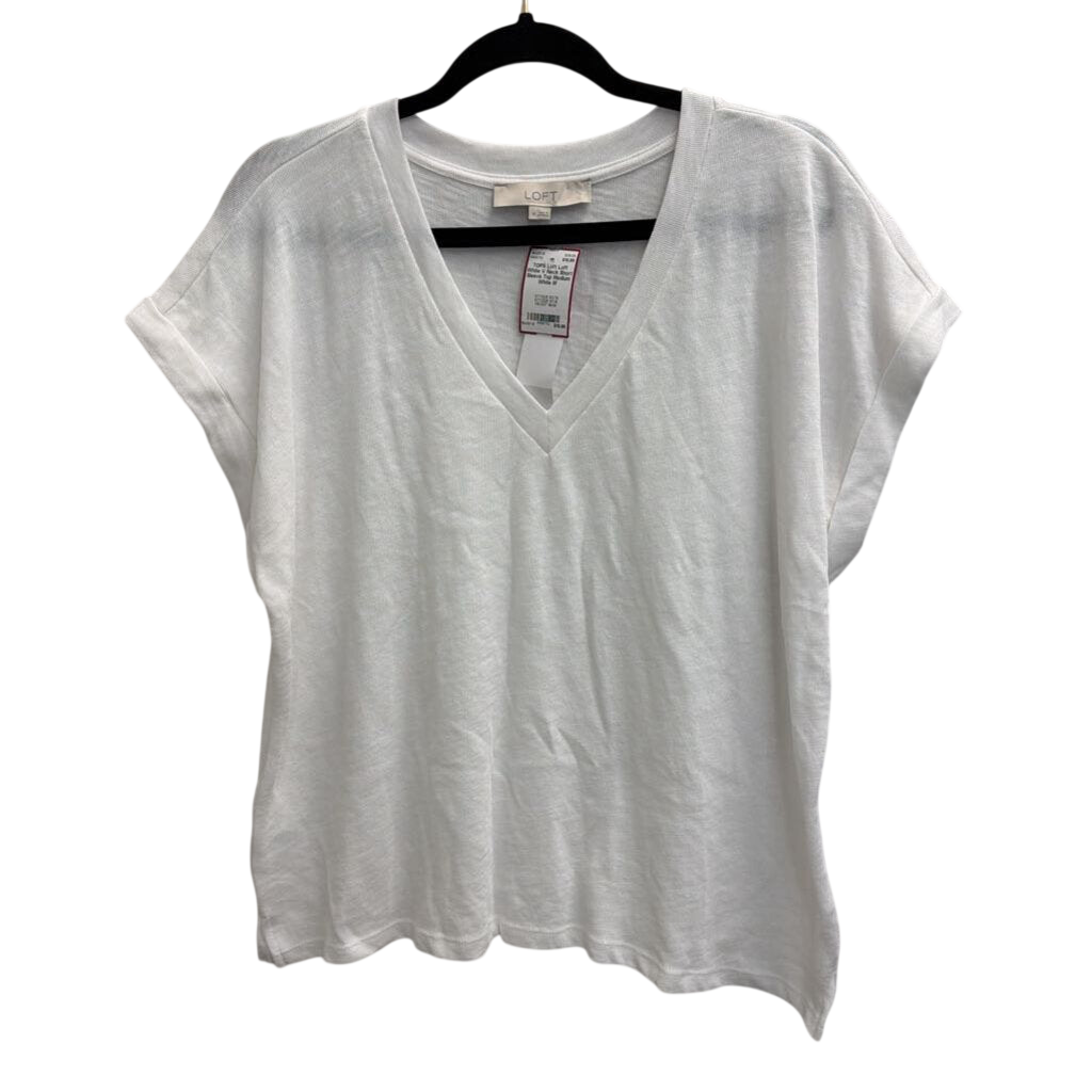 Loft White V Neck Short Sleeve Top Medium