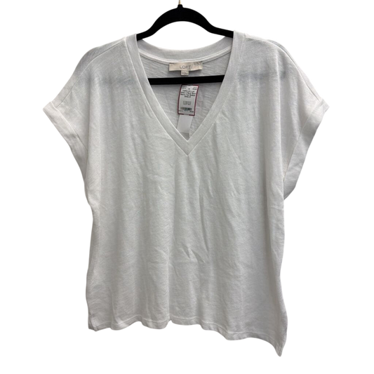 Loft White V Neck Short Sleeve Top Medium