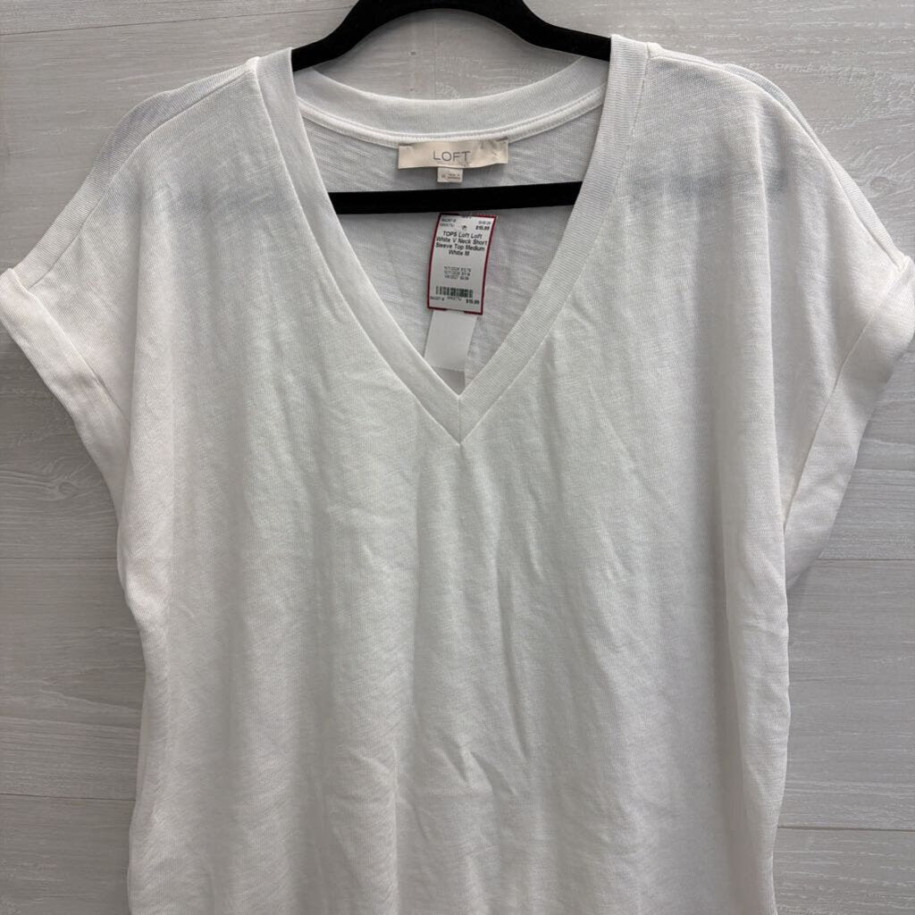 Loft White V Neck Short Sleeve Top Medium
