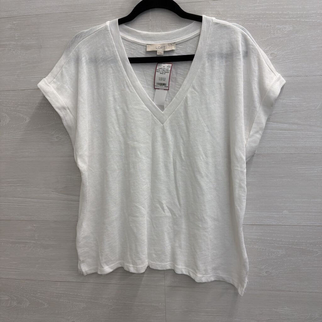 Loft White V Neck Short Sleeve Top Medium