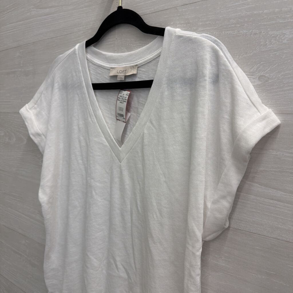 Loft White V Neck Short Sleeve Top Medium