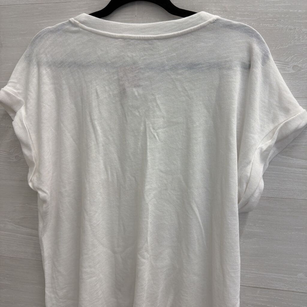 Loft White V Neck Short Sleeve Top Medium