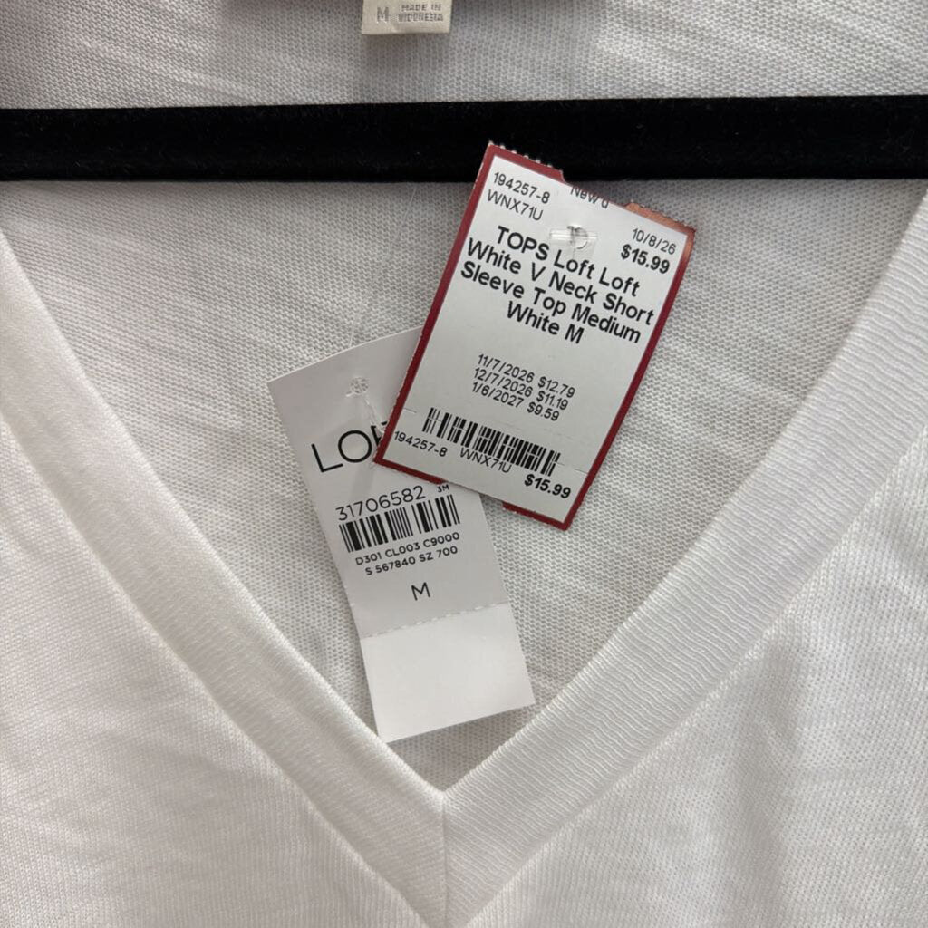 Loft White V Neck Short Sleeve Top Medium
