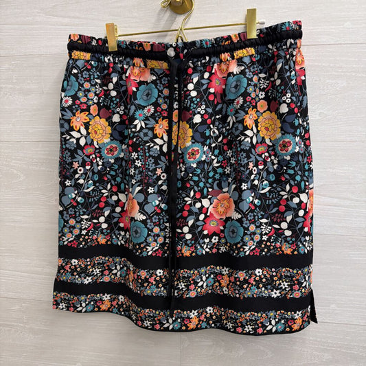 Loft Black/ Multi Print Skirt Large