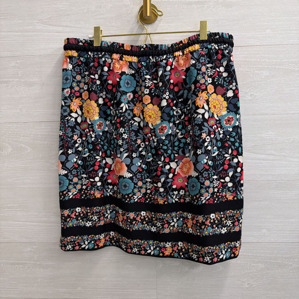 Loft Black/ Multi Print Skirt Large