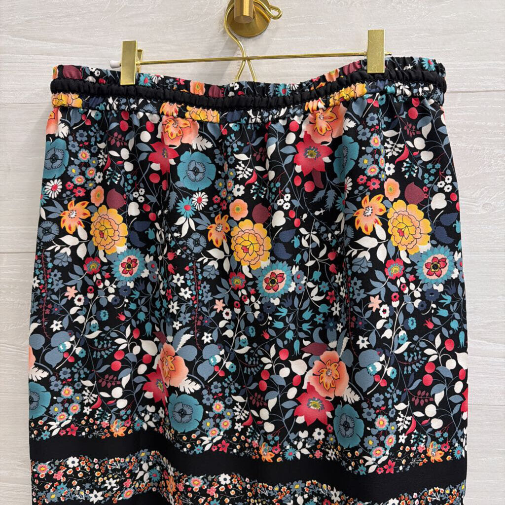 Loft Black/ Multi Print Skirt Large