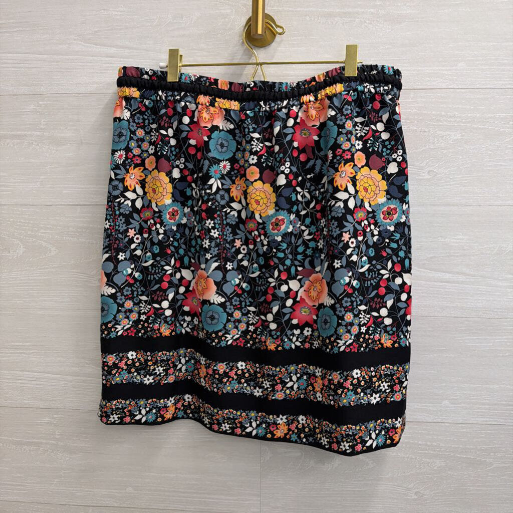 Loft Black/ Multi Print Skirt Large