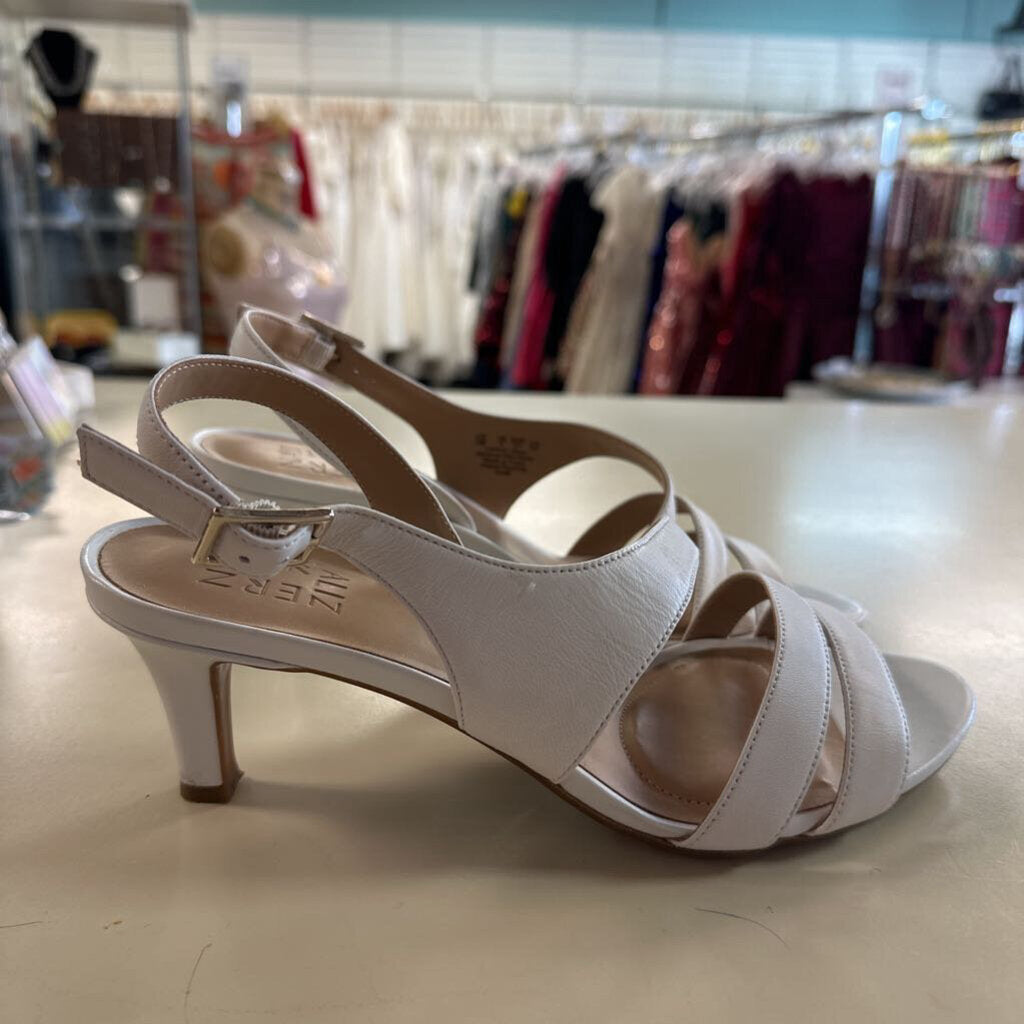 Naturalizer White Strappy Sandal Heels 7.5