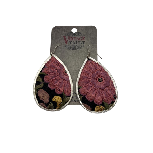 Silver/ Multi Embroidered Drop Earrings