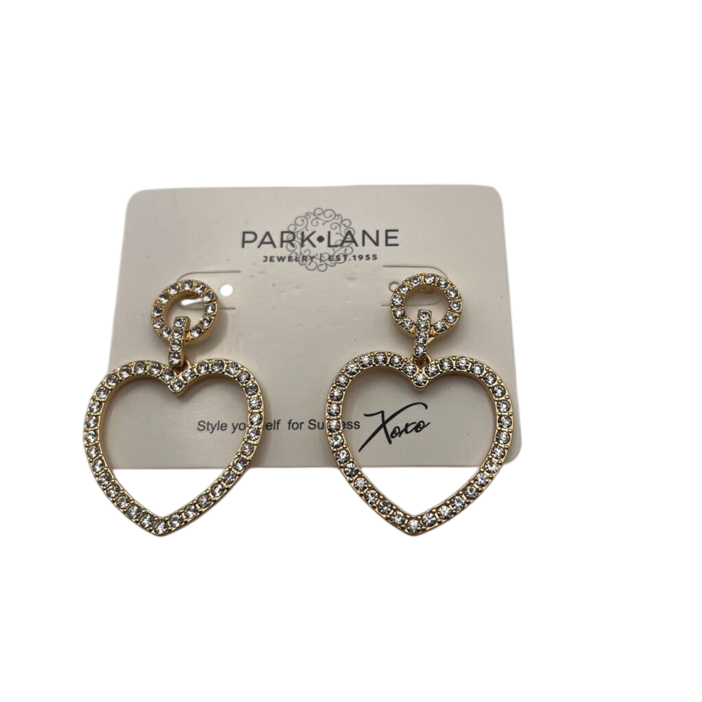 Park Lane Gold/ Rhinestone Drop Heart Earrings