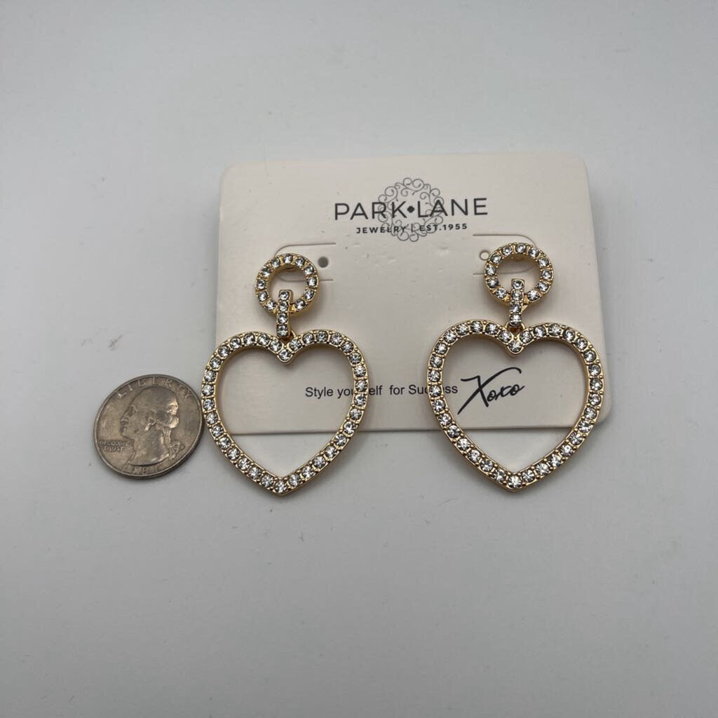 Park Lane Gold/ Rhinestone Drop Heart Earrings