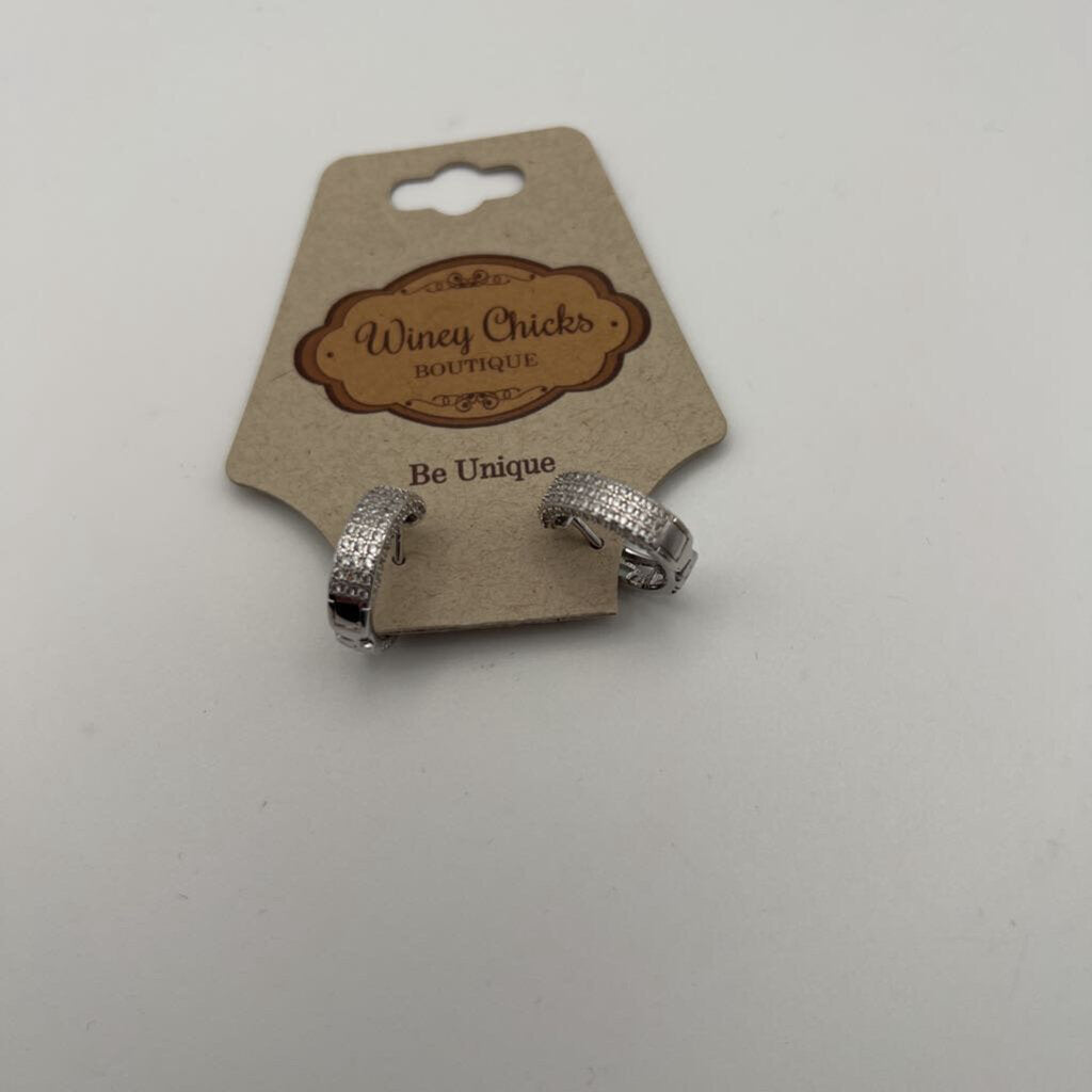 Winey Chicks Silver/ Rhinestone Small Hoop Earrings