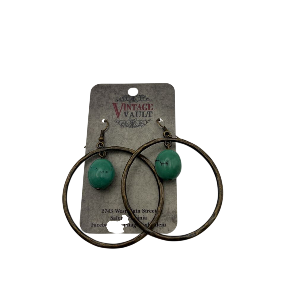 Metal Circle Stone Center Statement Earrings