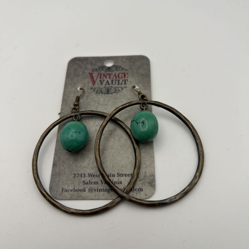 Metal Circle Stone Center Statement Earrings