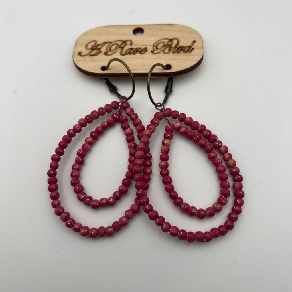 Pink Beaded Drop Statement Earrings