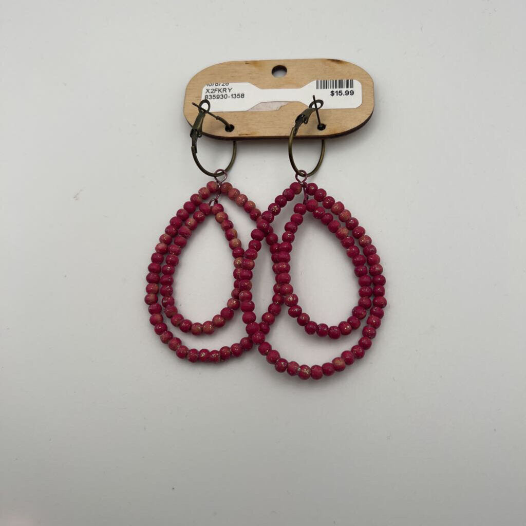 Pink Beaded Drop Statement Earrings