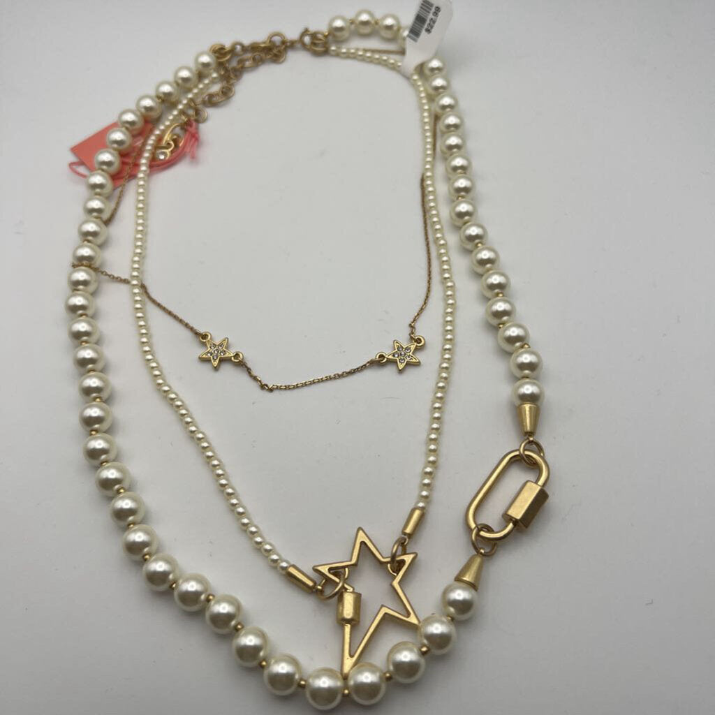 Gold/ Pearl Multi Strand Layered Necklace