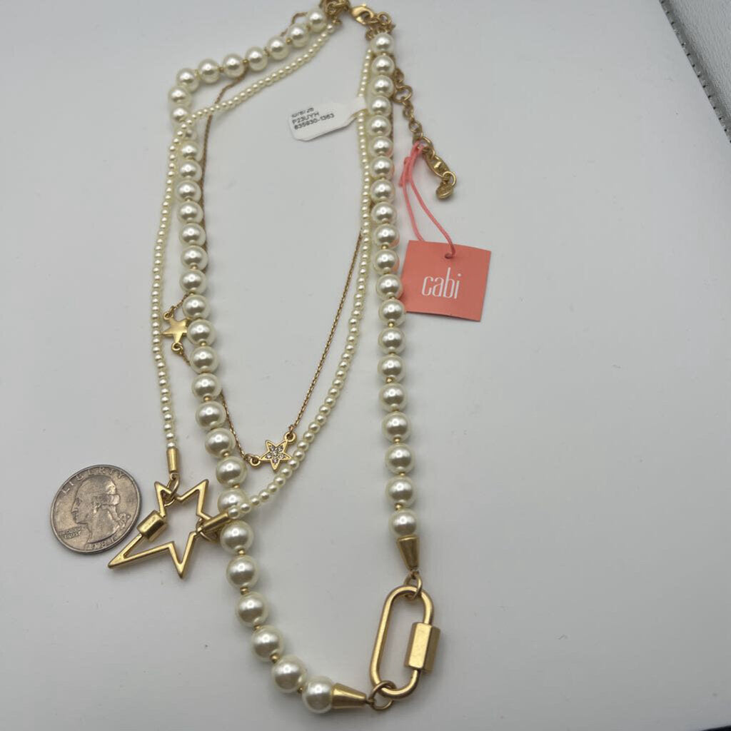 Gold/ Pearl Multi Strand Layered Necklace