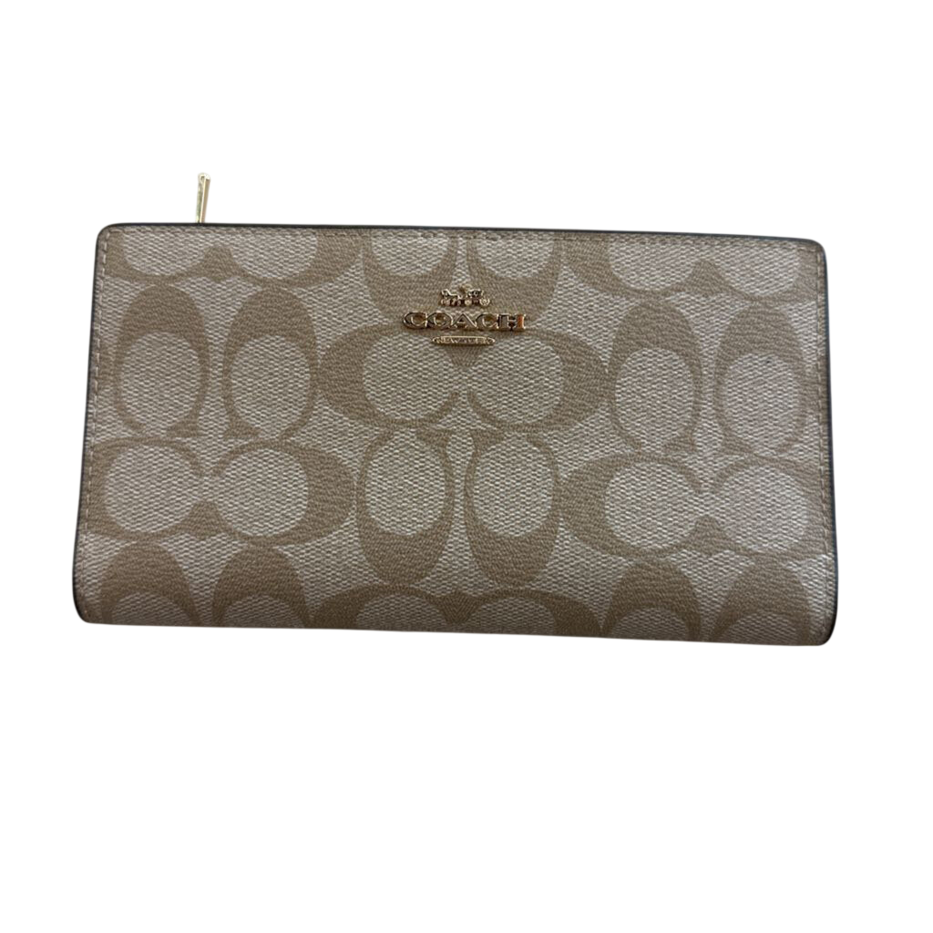 Coach Beige Signature Print Slim Zip Wallet