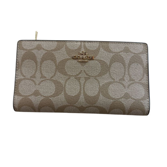 Coach Beige Signature Print Slim Zip Wallet