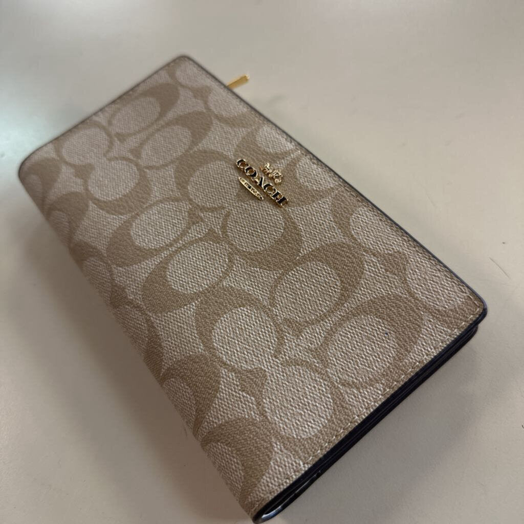 Coach Beige Signature Print Slim Zip Wallet