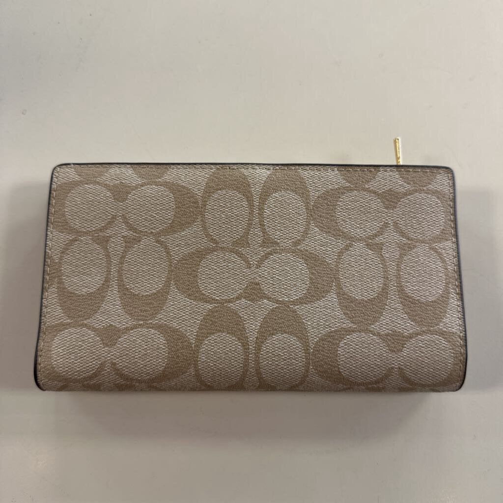 Coach Beige Signature Print Slim Zip Wallet