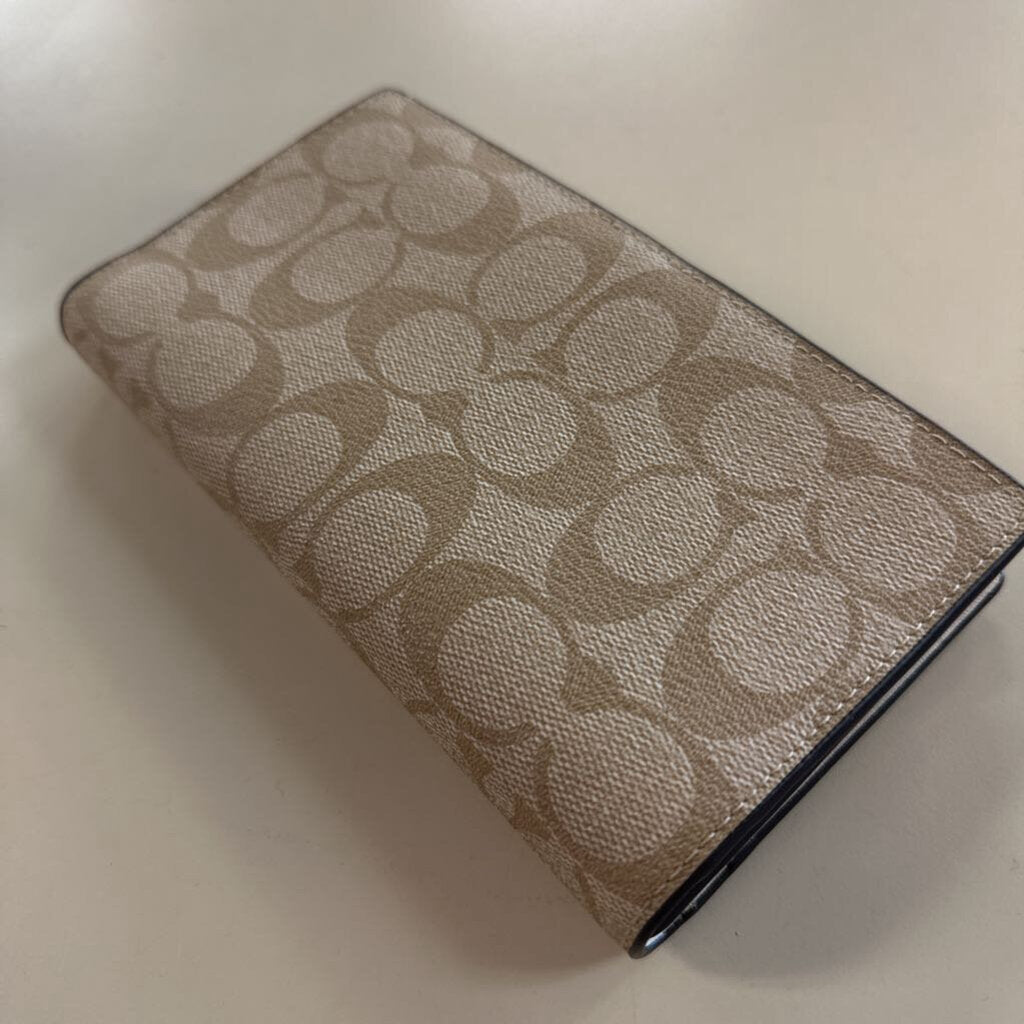Coach Beige Signature Print Slim Zip Wallet