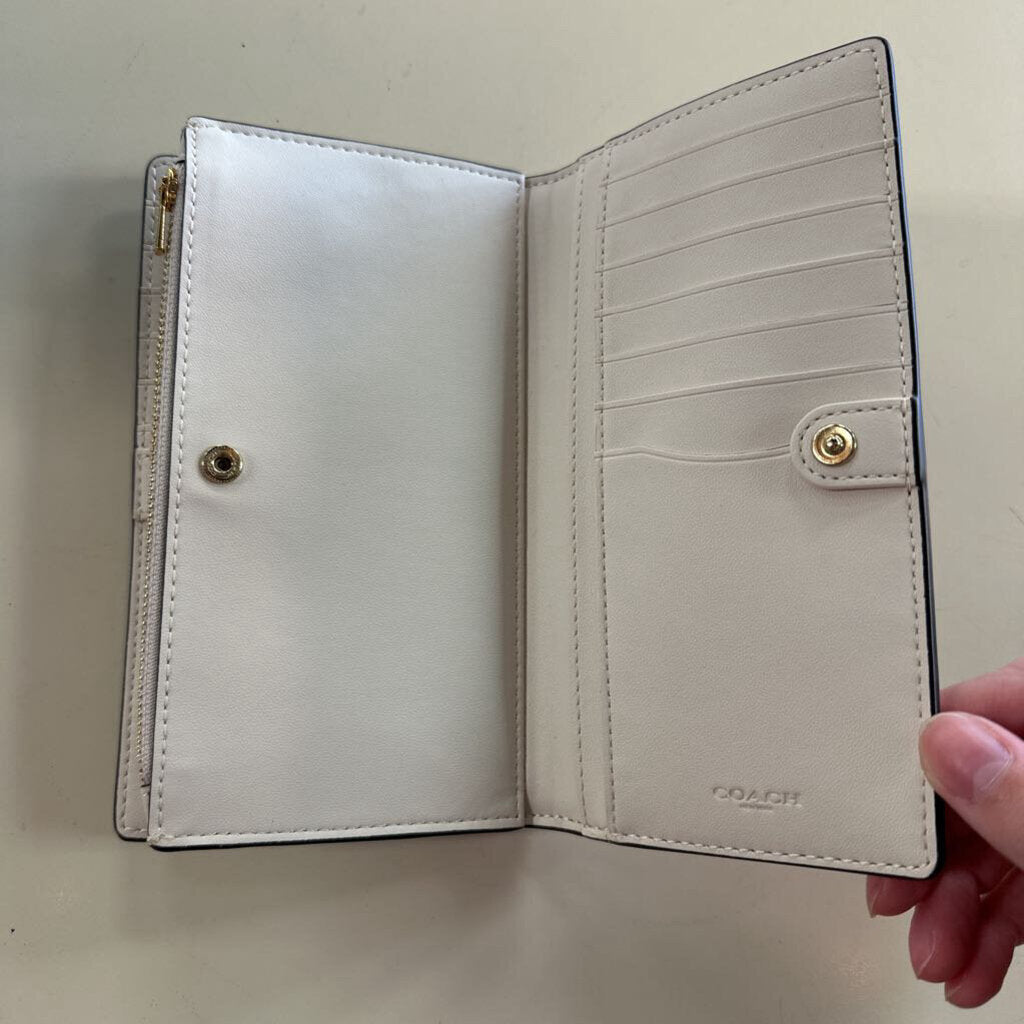 Coach Beige Signature Print Slim Zip Wallet