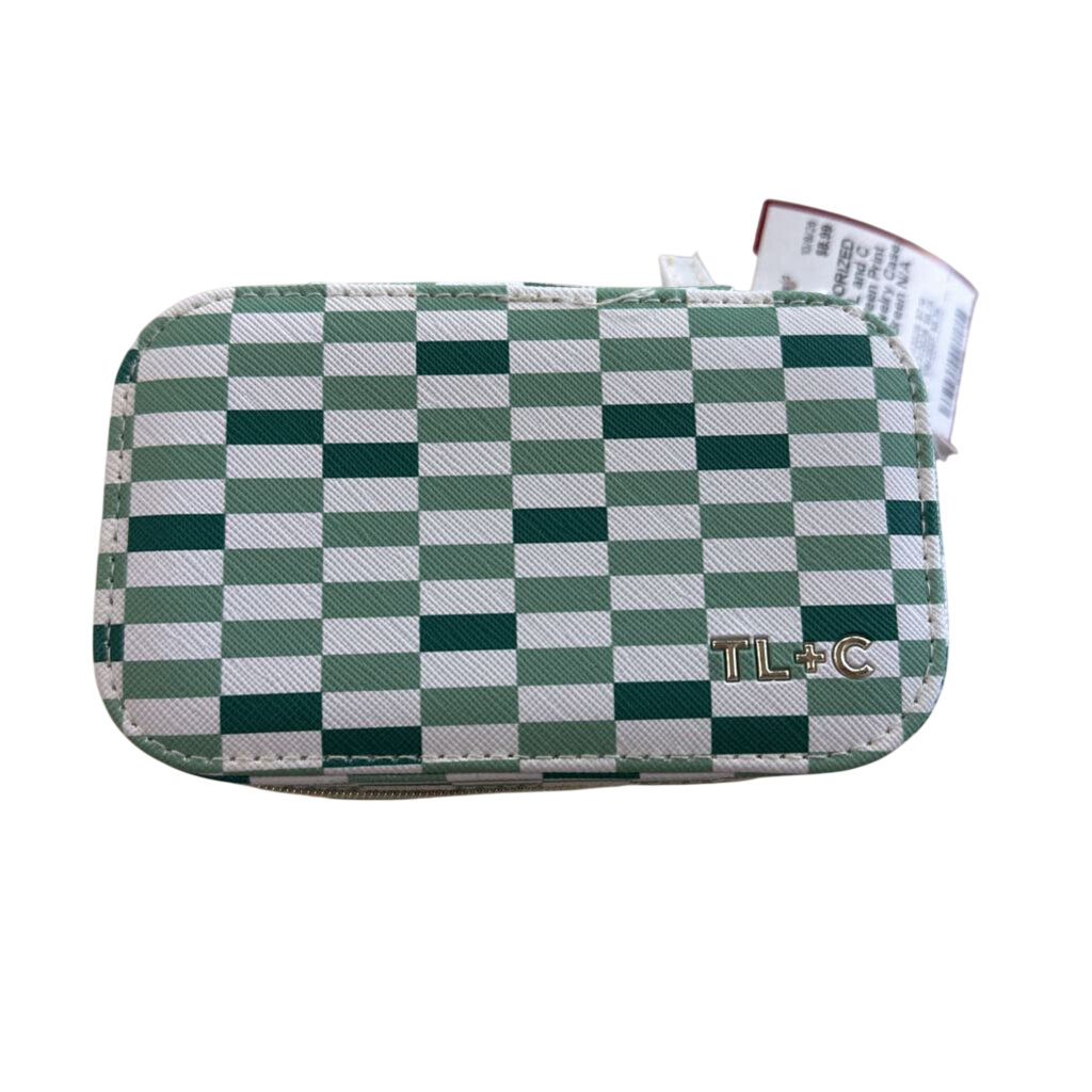 TL and C White/ Green Print Travel Jewelry Case