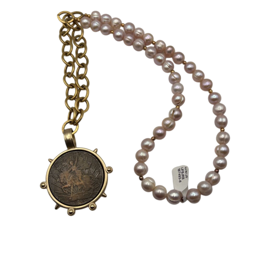 Pearl/ Gold Coin Long Statement Necklace