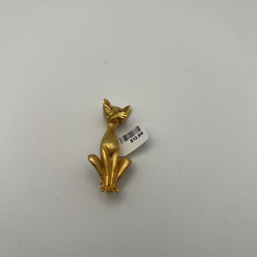 Brushed Gold Cat Brooch