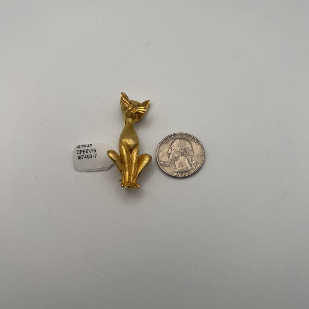Brushed Gold Cat Brooch