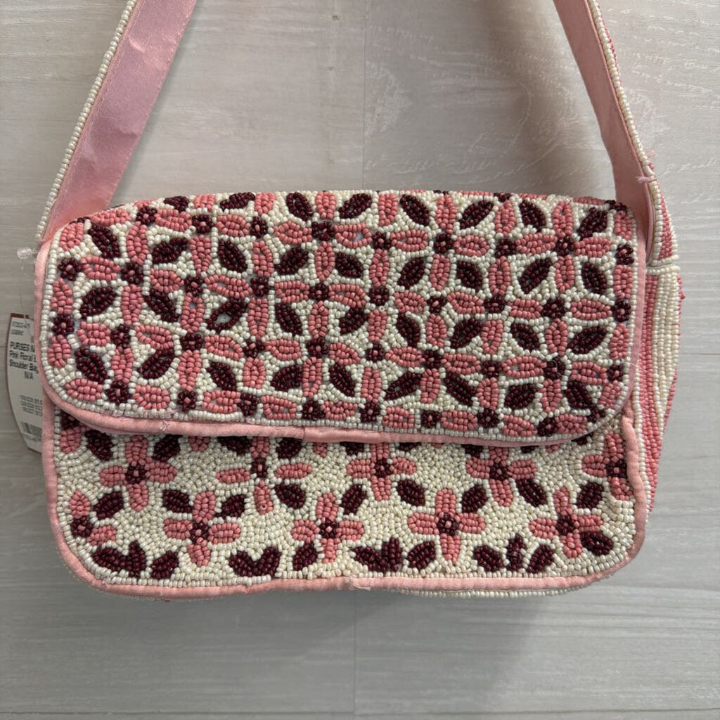 Pink Floral Beaded Shoulder Bag